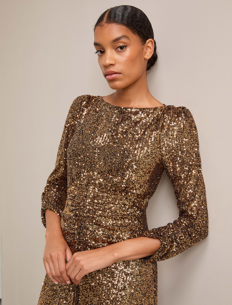Monique Sequin Midi Dress - Gold