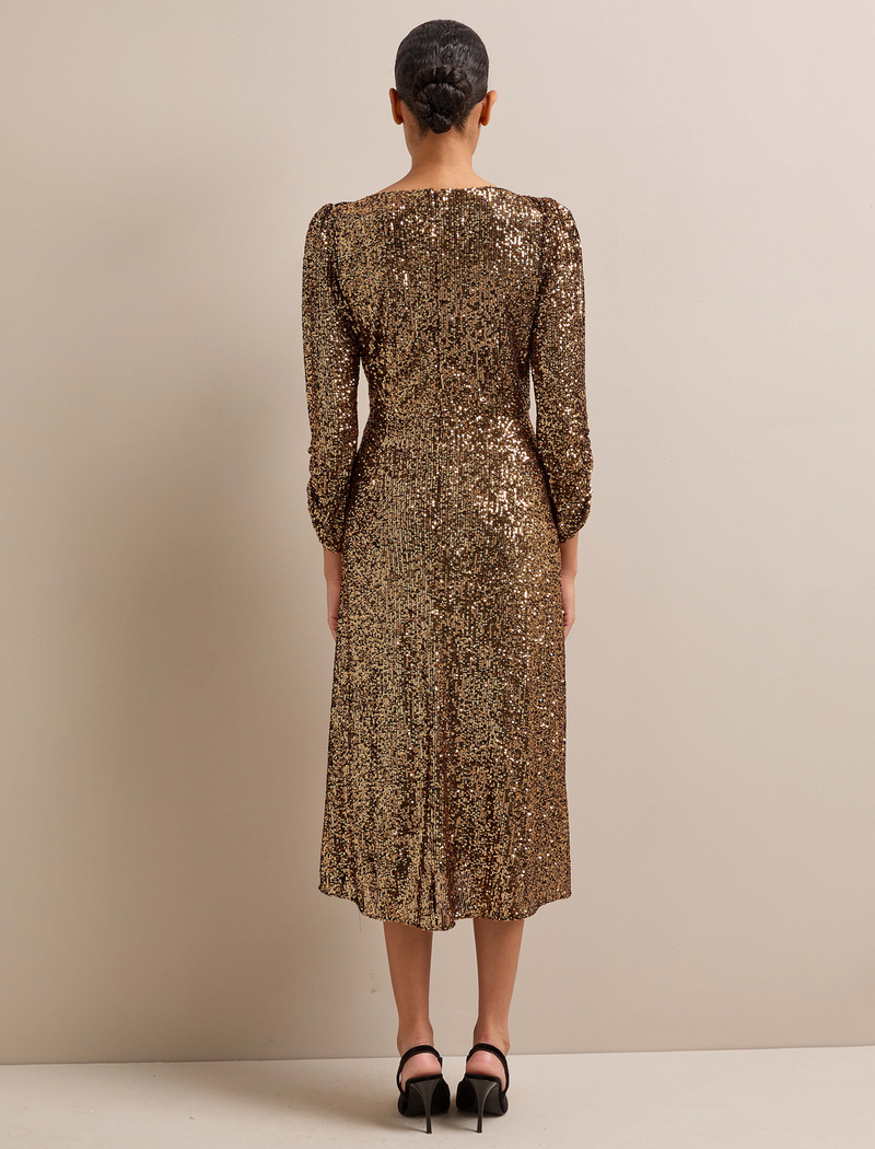 Monique Sequin Midi Dress - Gold