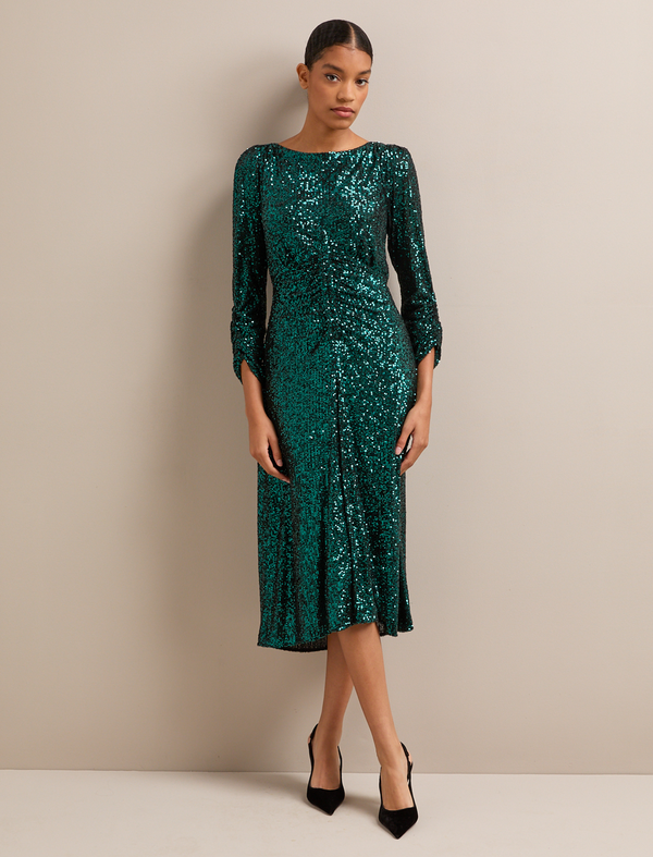 Monique Sequin Midi Dress - Green