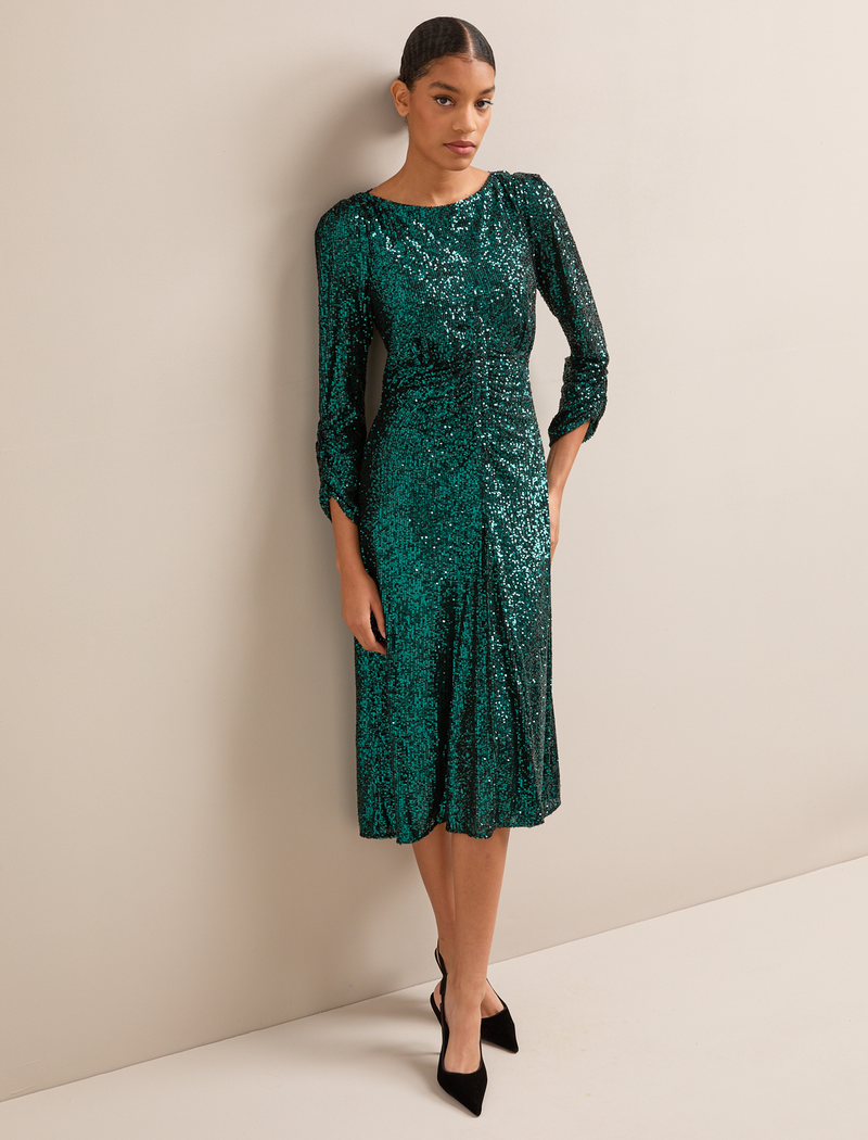 Monique Sequin Midi Dress - Green