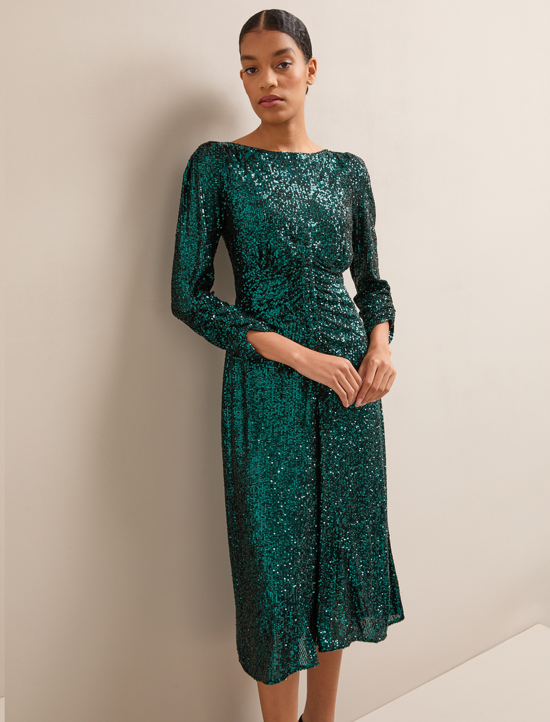 Monique Sequin Midi Dress - Green