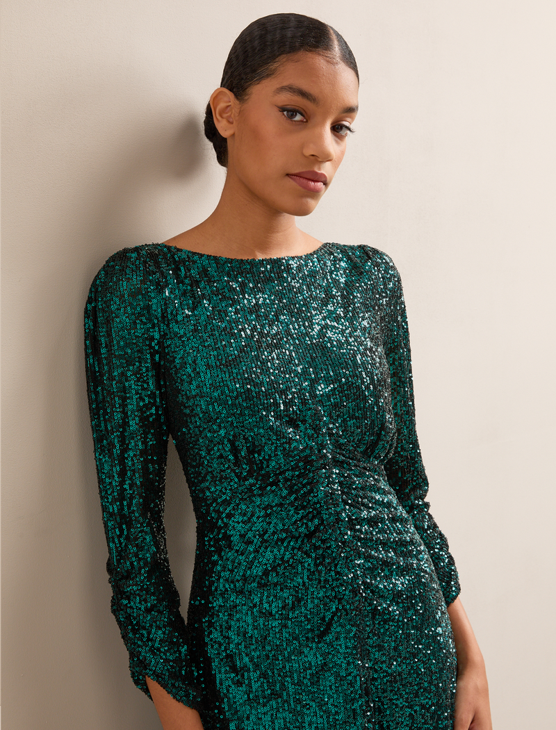 Monique Sequin Midi Dress - Green