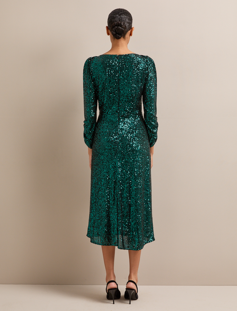 Monique Sequin Midi Dress - Green