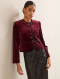 Juno Cropped Velvet Jacket - Burgundy