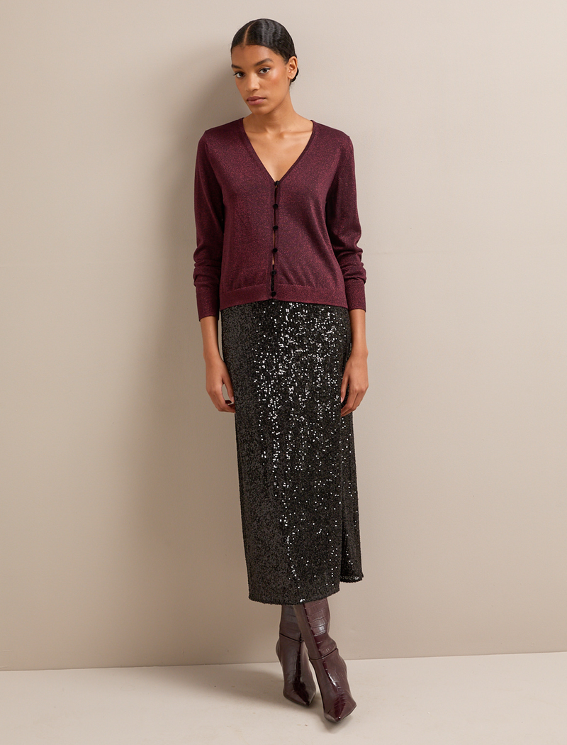 Vinnie Metallic V-Neck Cardigan - Burgundy