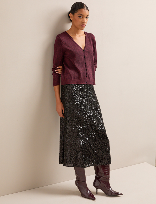 Vinnie Metallic V-Neck Cardigan - Burgundy