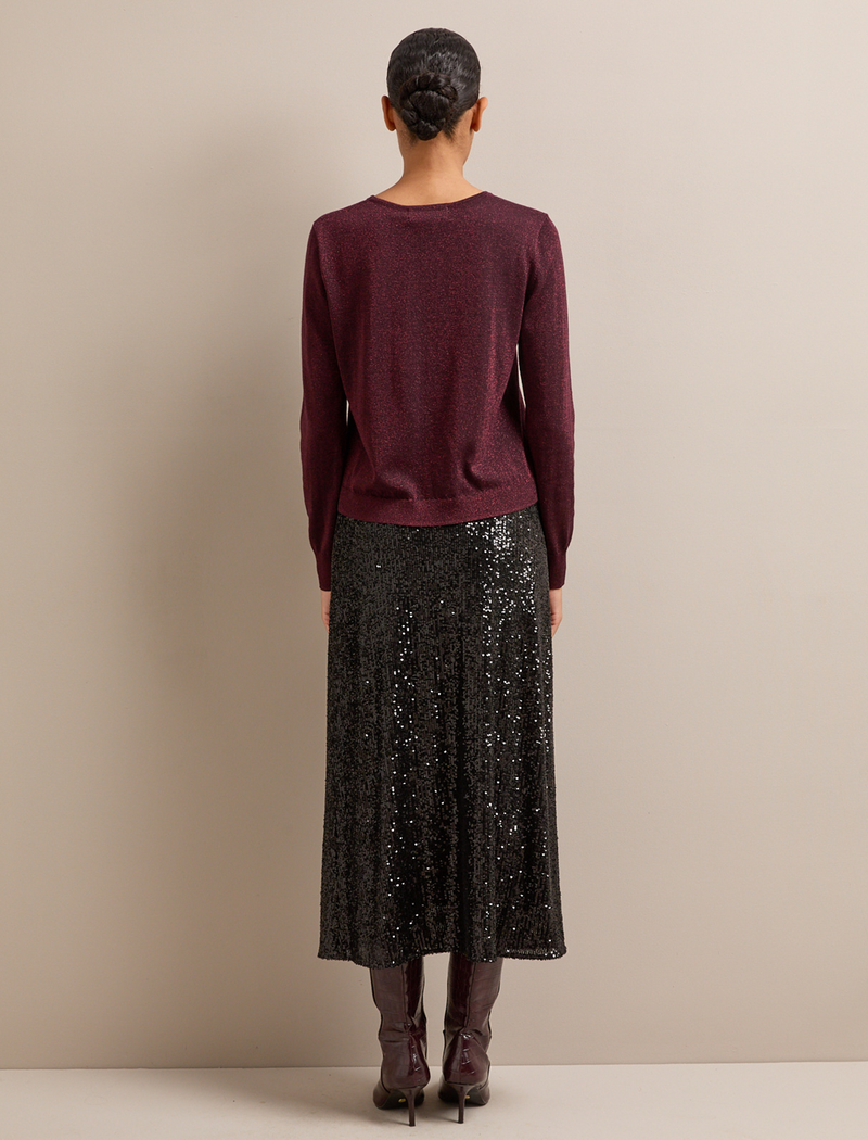 Vinnie Metallic V-Neck Cardigan - Burgundy