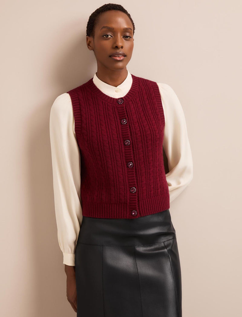 Meryl Cashmere Blend Cable Knit - Burgundy