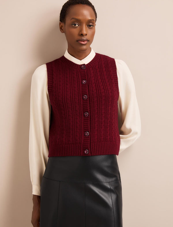 Meryl Cashmere Blend Cable Knit - Burgundy