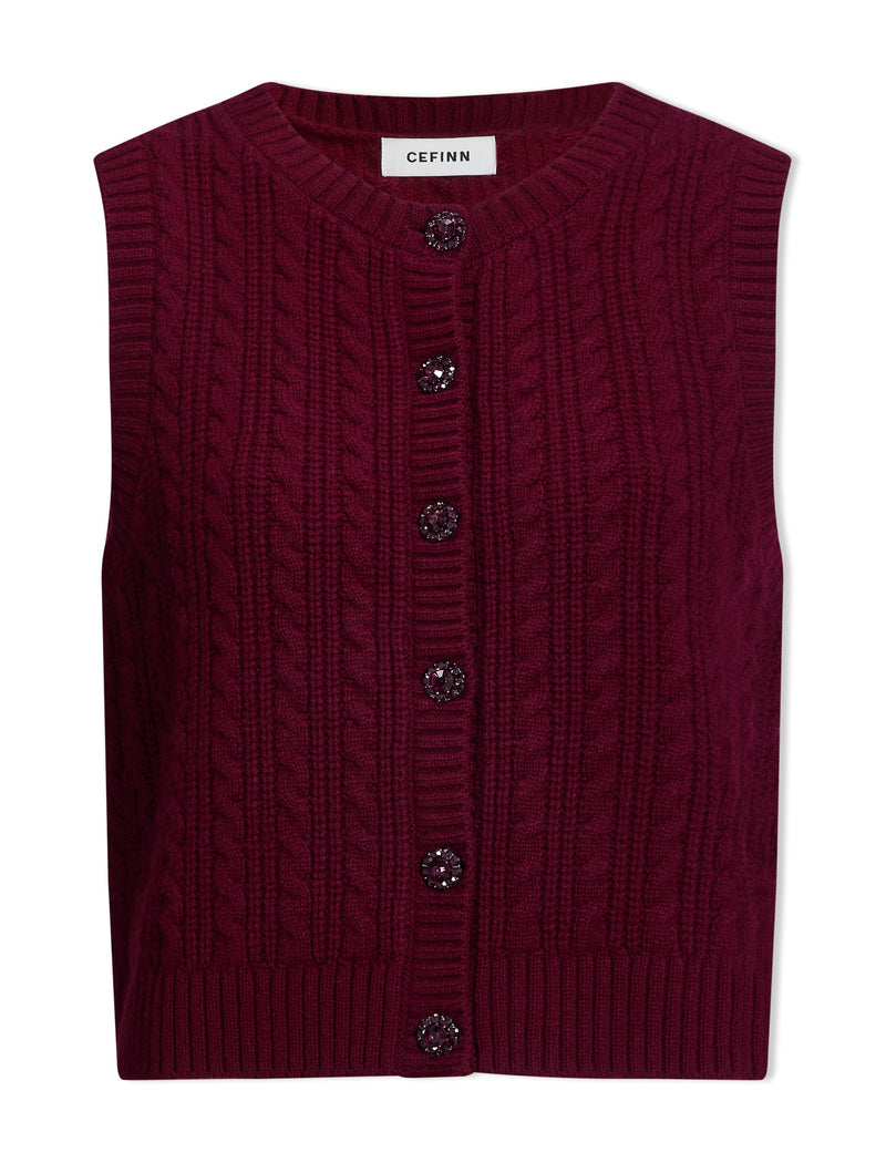 Meryl Cashmere Blend Cable Knit - Burgundy