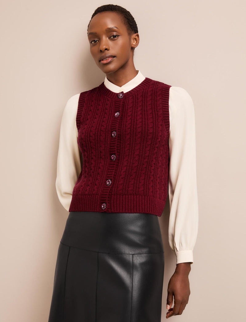 Meryl Cashmere Blend Cable Knit - Burgundy