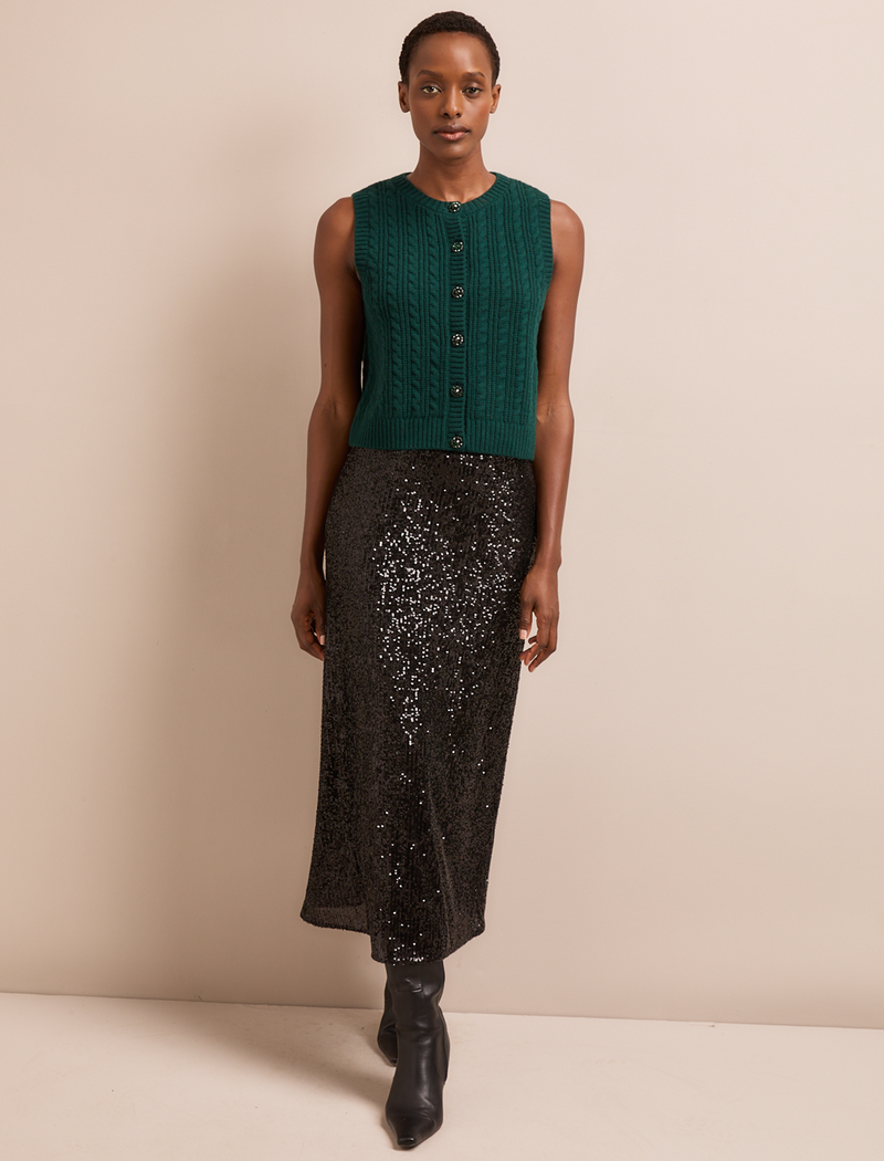 Meryl Cashmere Blend Cable Knit - Dark Green