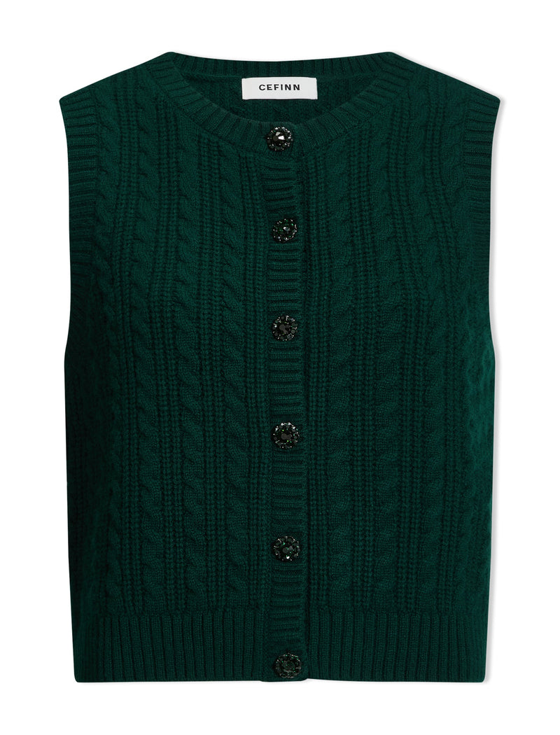 Meryl Cashmere Blend Cable Knit - Dark Green