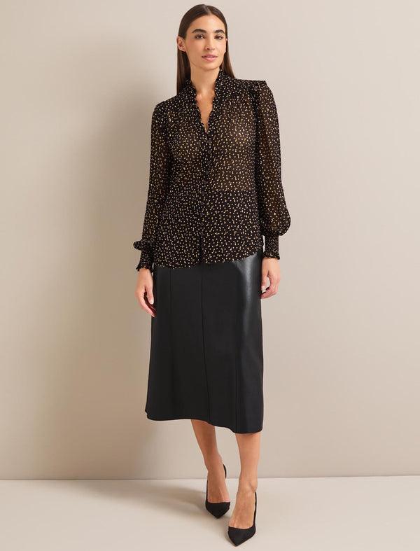 Stella Fil Coupé Blouse - Black Cream Polka Dot Print