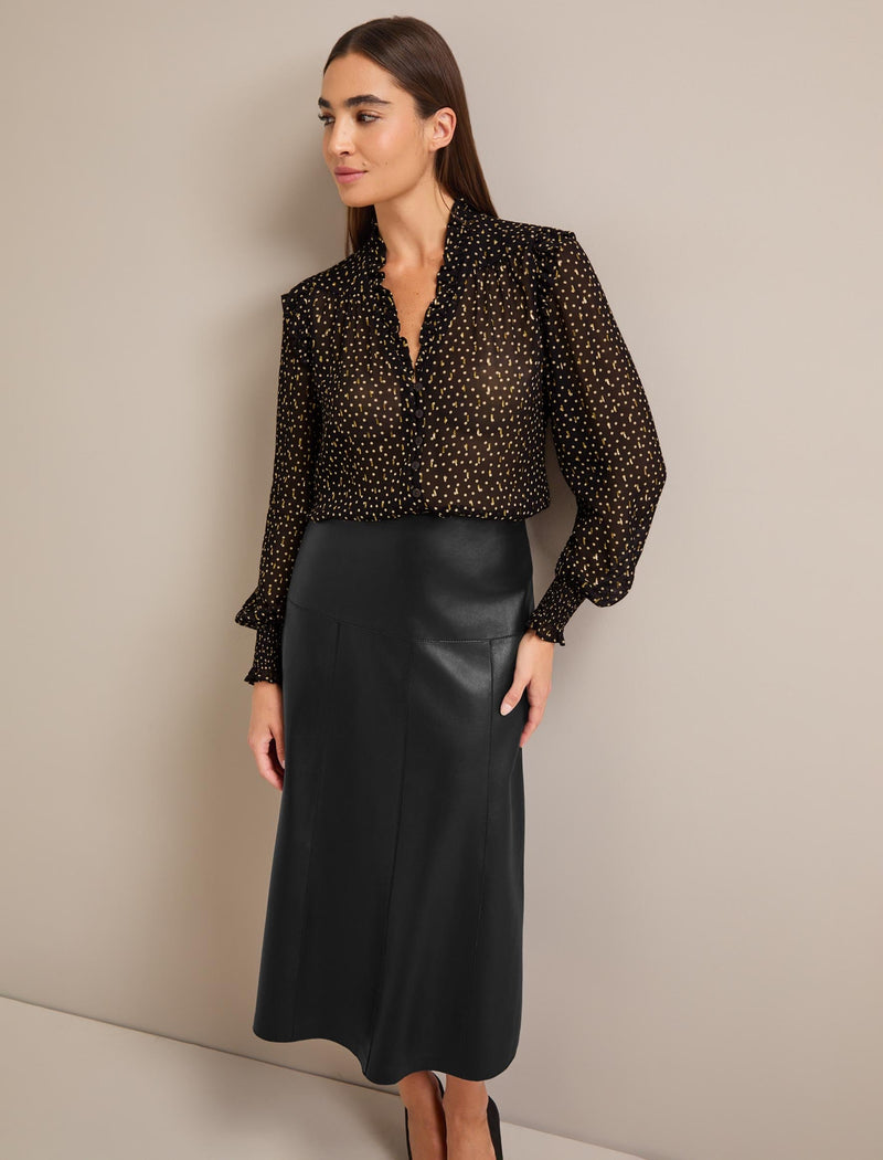 Stella Fil Coupé Blouse - Black Cream Polka Dot Print