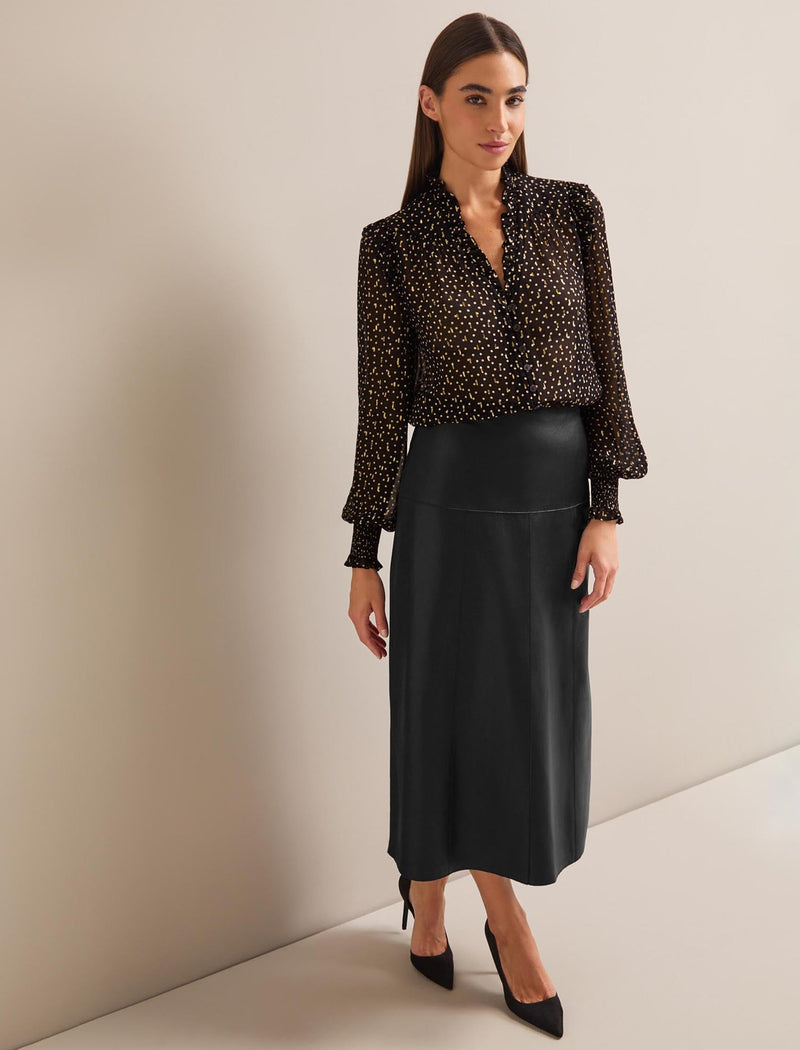 Stella Fil Coupé Blouse - Black Cream Polka Dot Print