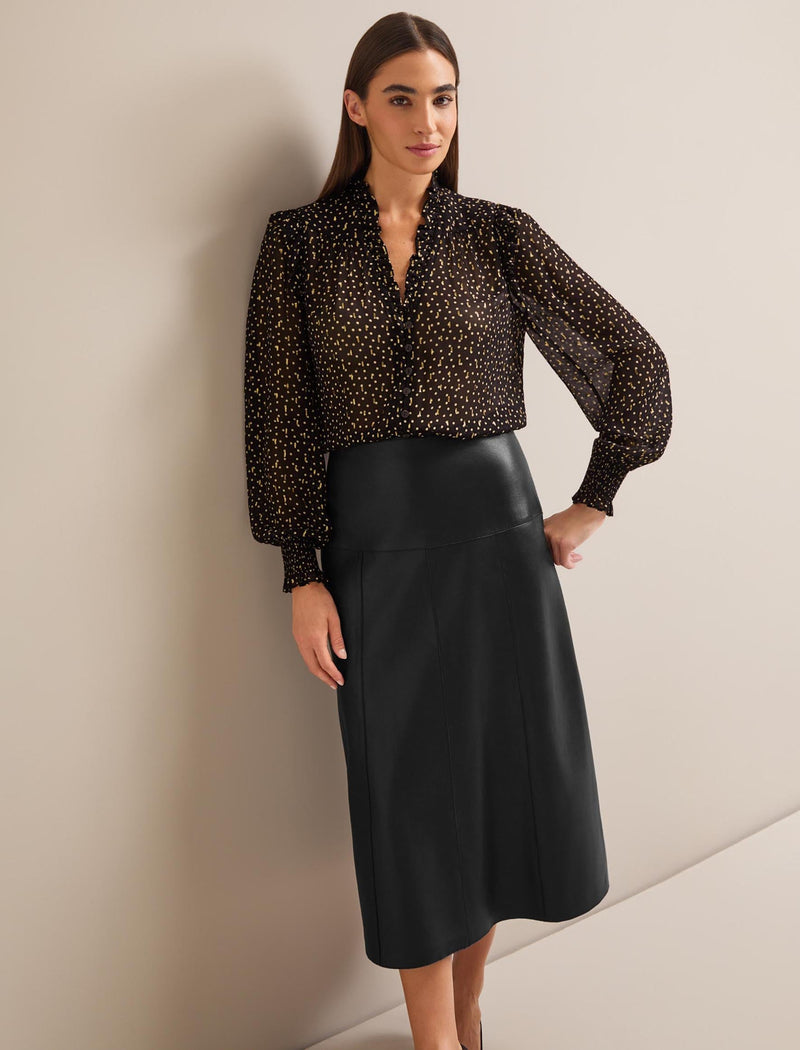 Stella Fil Coupé Blouse - Black Cream Polka Dot Print