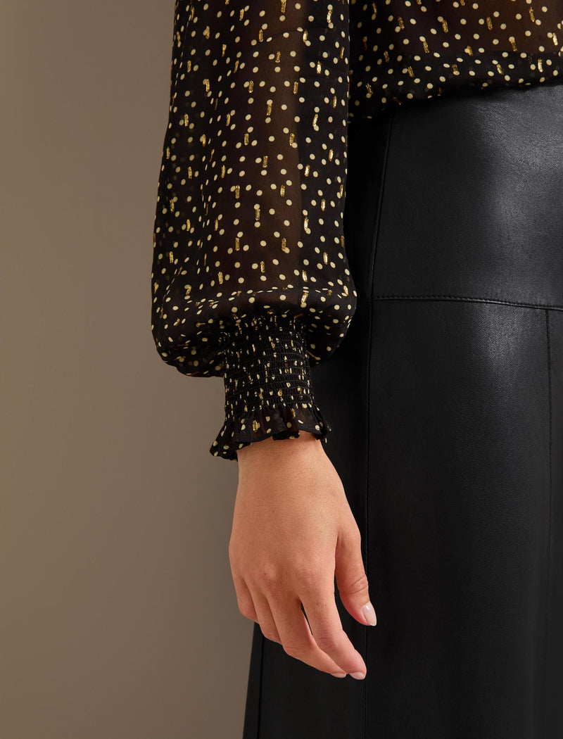 Stella Fil Coupé Blouse - Black Cream Polka Dot Print