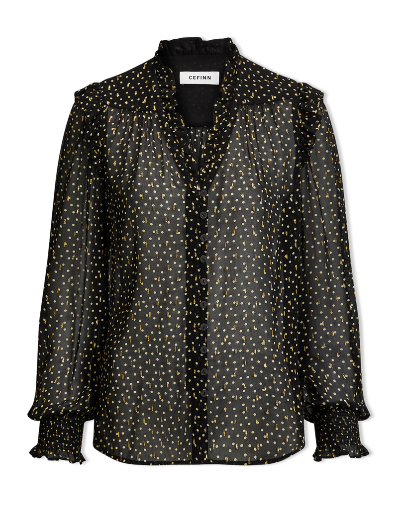 Stella Fil Coupé Blouse - Black Cream Polka Dot Print