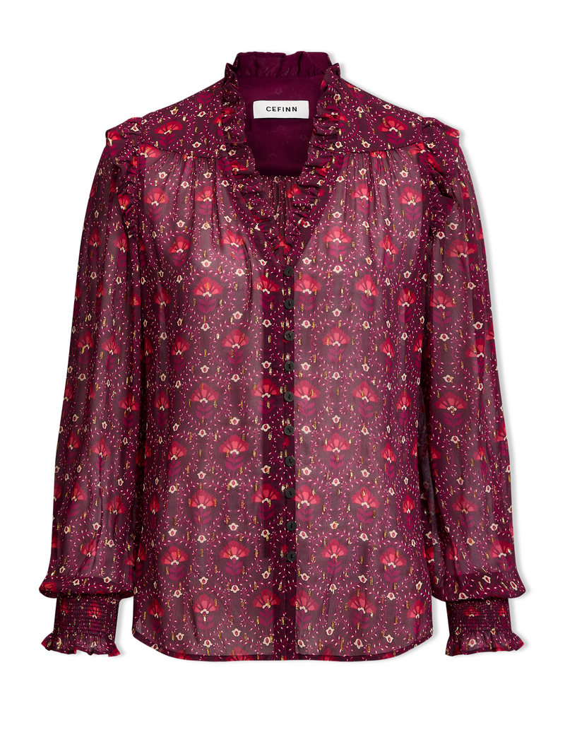 Stella Fil Coupé Blouse - Rust Burgundy Carnation Print