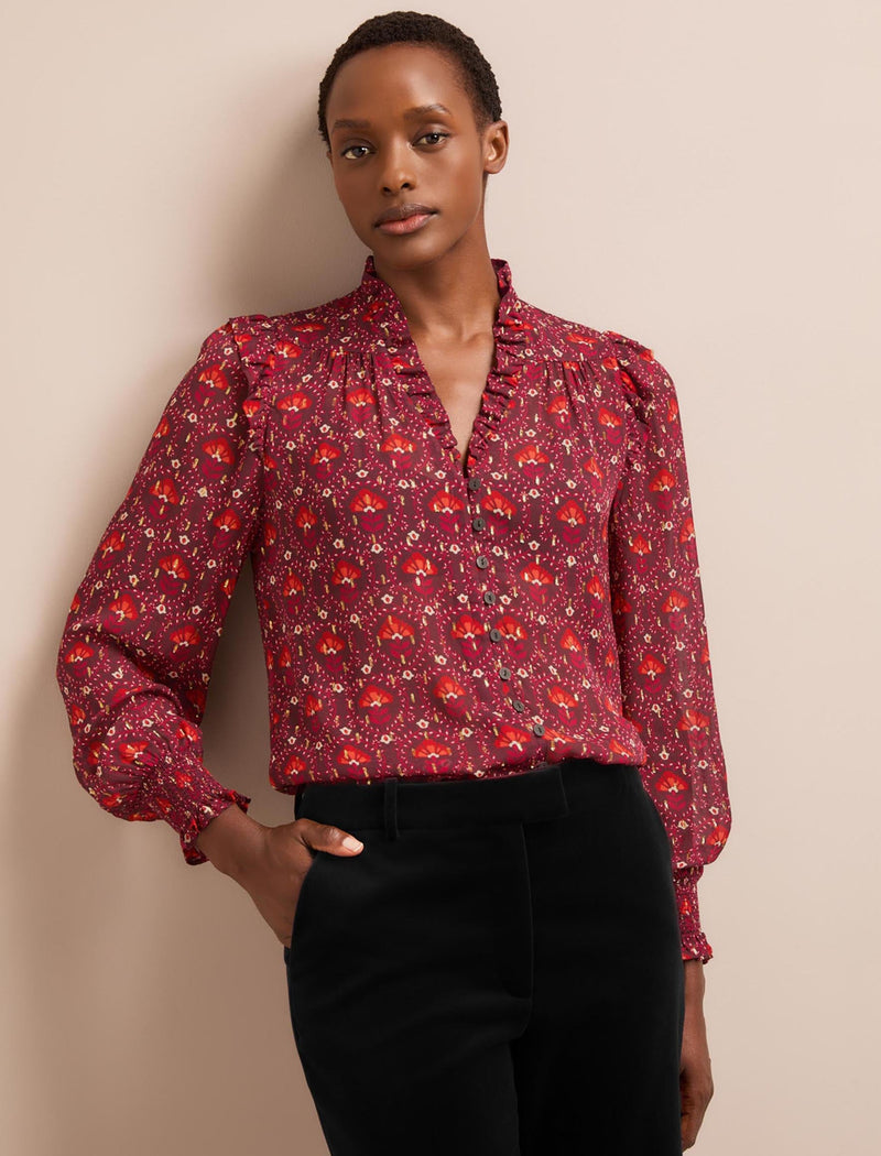 Stella Fil Coupé Blouse - Rust Burgundy Carnation Print