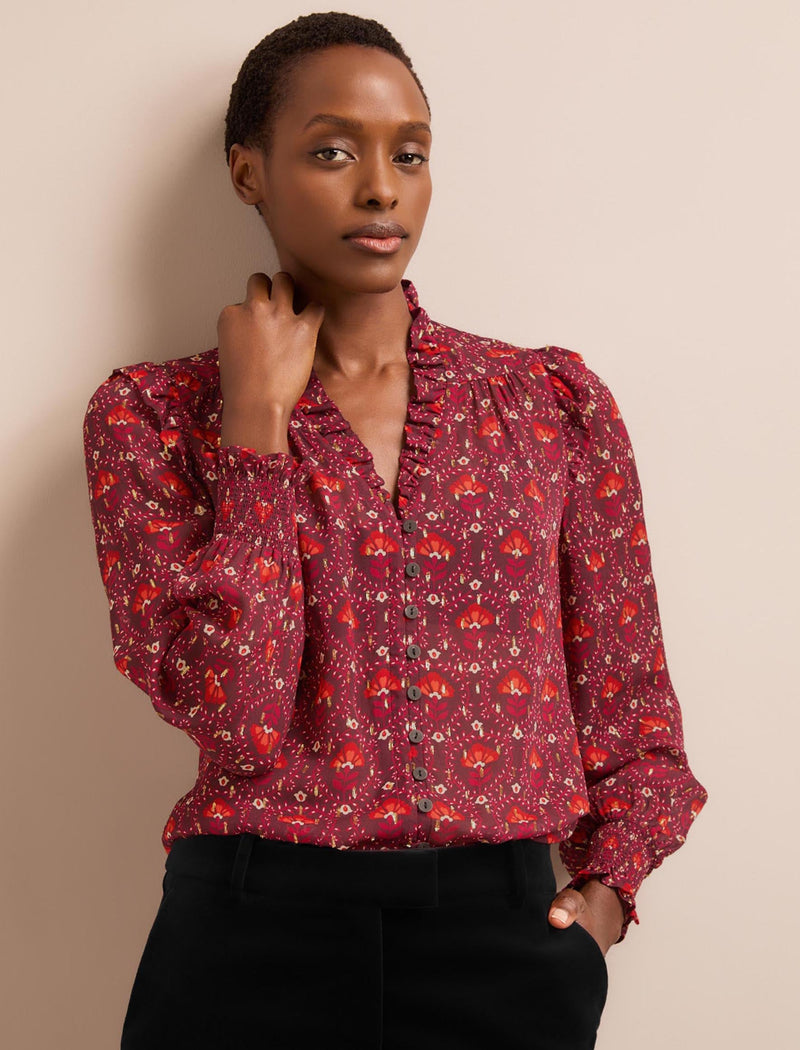 Stella Fil Coupé Blouse - Rust Burgundy Carnation Print