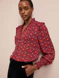Stella Fil Coupé Blouse - Rust Burgundy Carnation Print