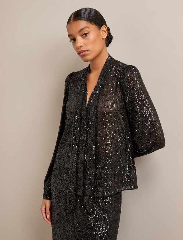 Elara Sequin Blouse - Black