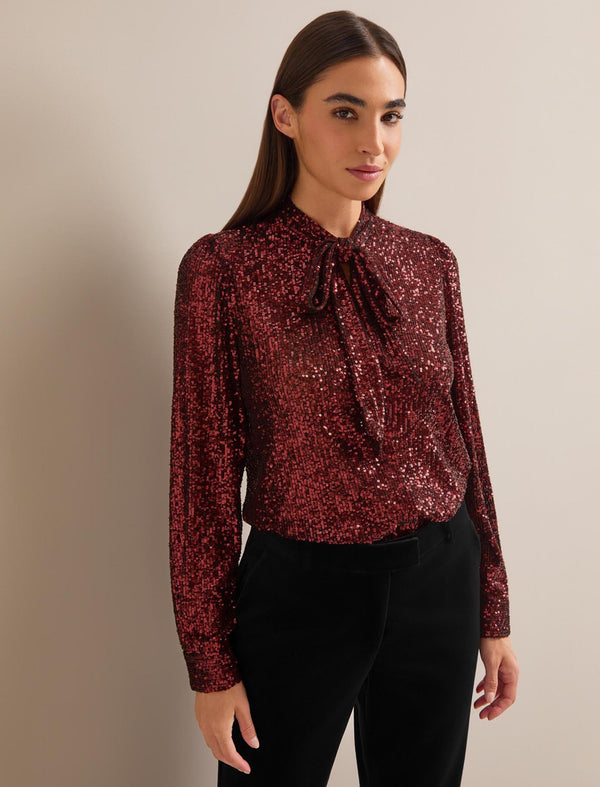 Elara Sequin Blouse - Burgundy