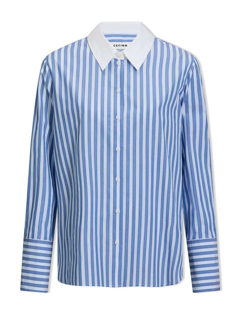 Seymour Cotton Shirt - Blue White Stripe