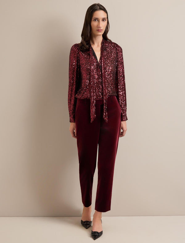 Tatum Velvet Tapered Trouser - Burgundy
