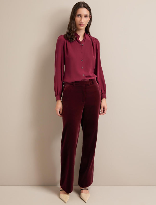 Taylor Velvet Wide Leg Trouser - Burgundy