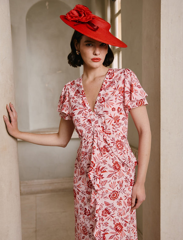 Vivienne Cotton Blend Maxi Dress - Pink Palm Floral Print