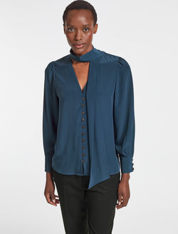 Carla Blouse with Scarf - Petrol Blue