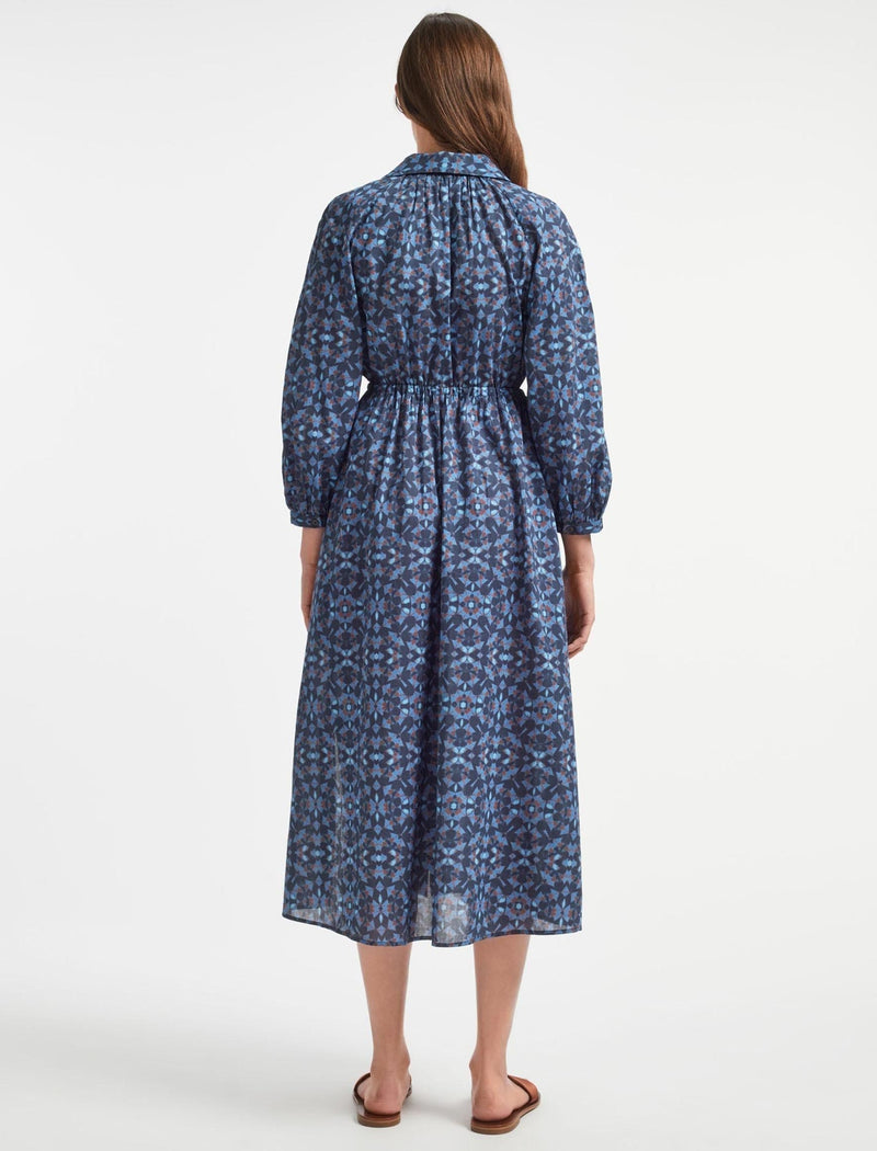 Liberty Organic Cotton Maxi Dress - Blue Shibori Print
