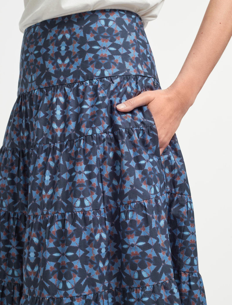 Sawyer Organic Cotton Maxi Skirt - Blue Shibori Print