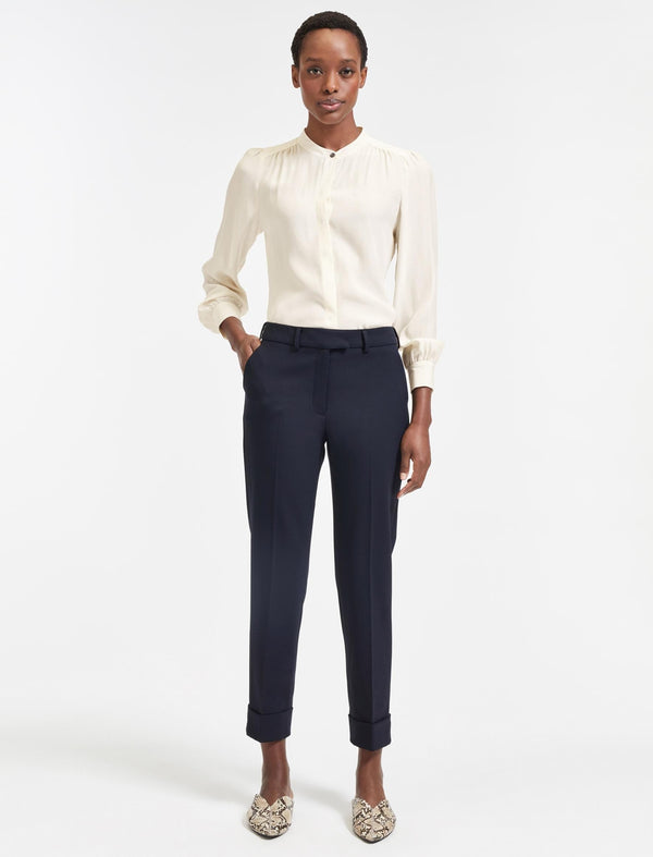 Clement Wool Easy Waist Turn Up Trouser - Navy