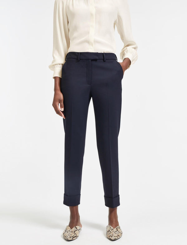 Clement Wool Easy Waist Turn Up Trouser - Navy