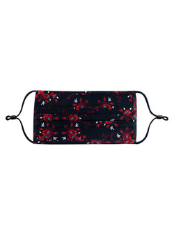 Silk Face Mask - Black Crimson Floral