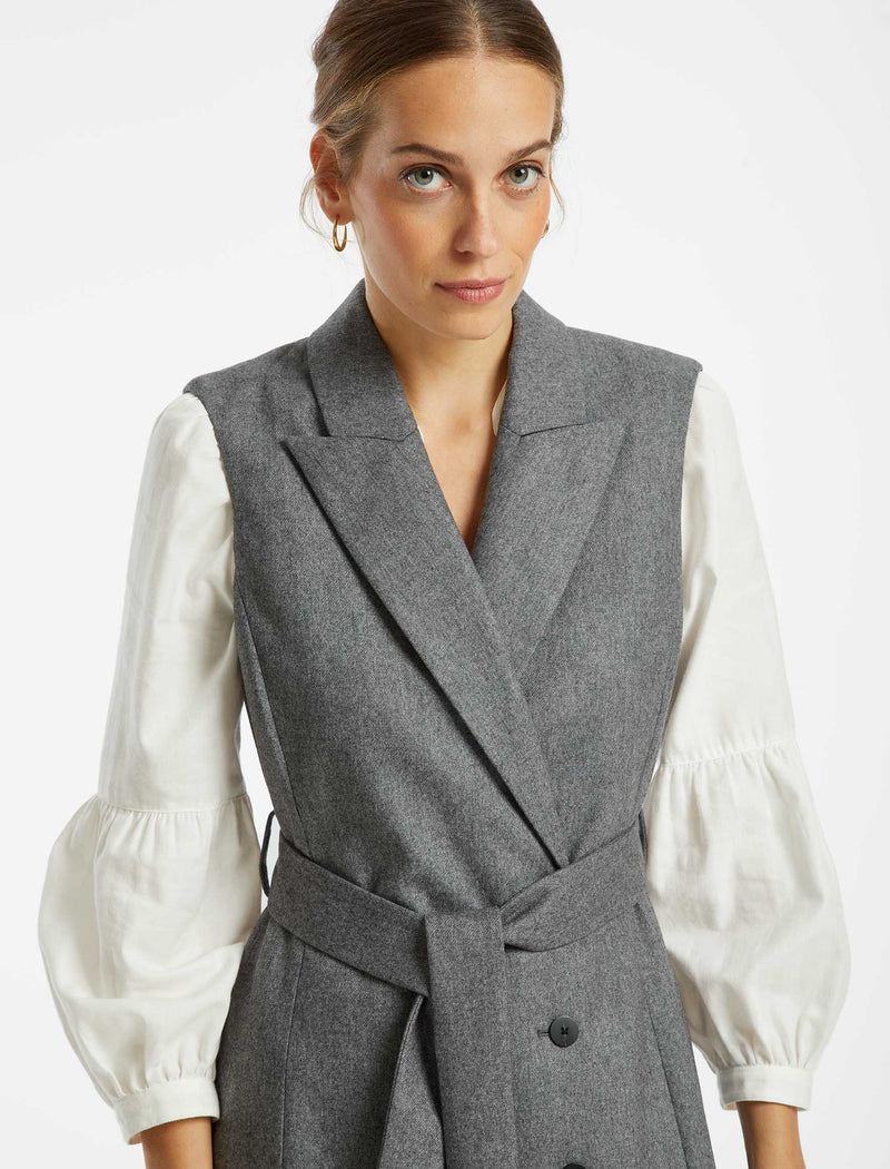 Vanessa Sleeveless, Felted Wool Layering Coat Dress  -  Grey Melange
