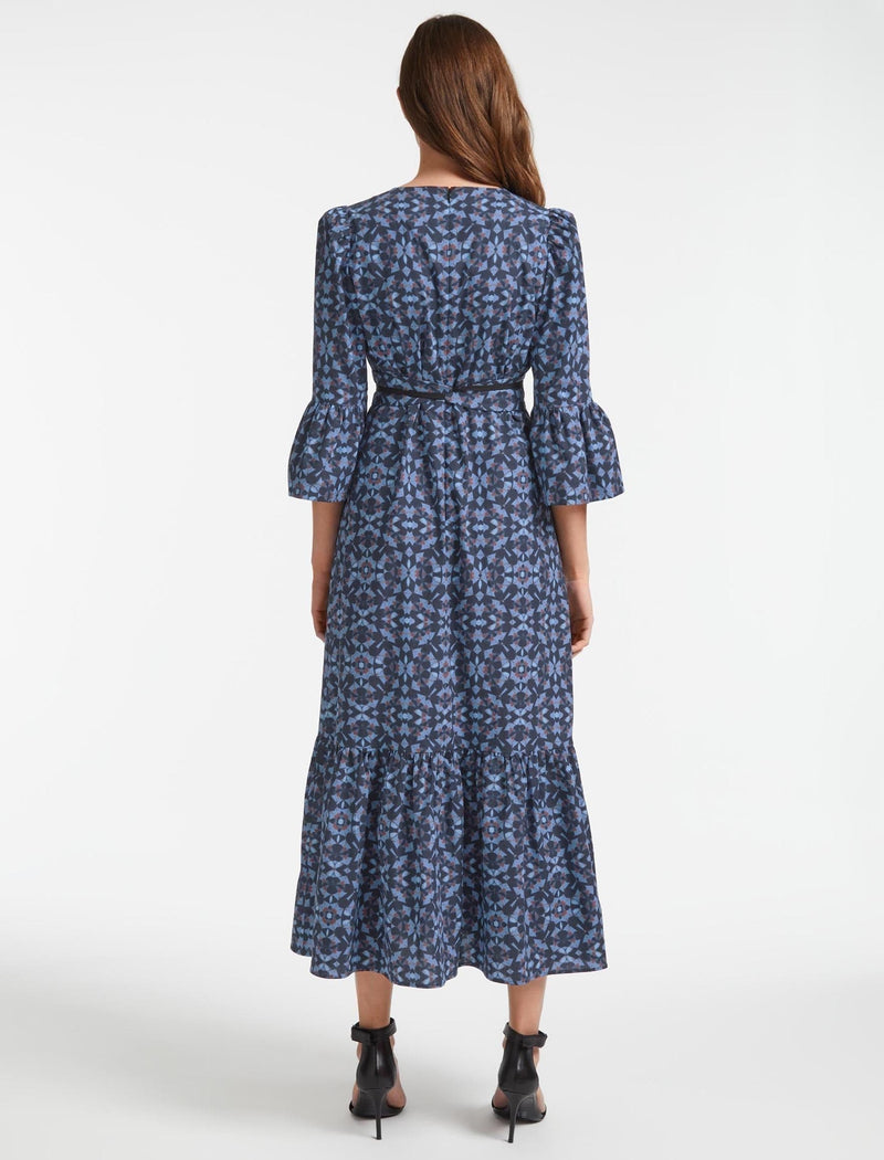 Luna Organic Cotton Maxi Dress - Blue Shibori Print