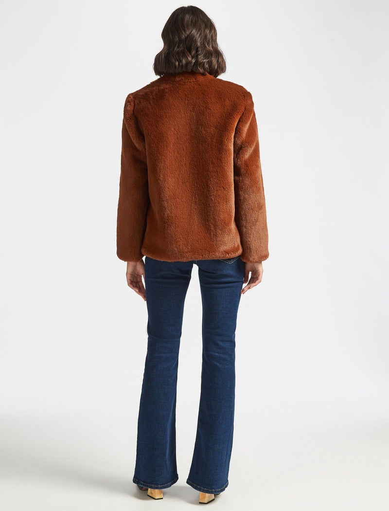 Carly Cropped Faux Fur Coat - Chestnut Brown