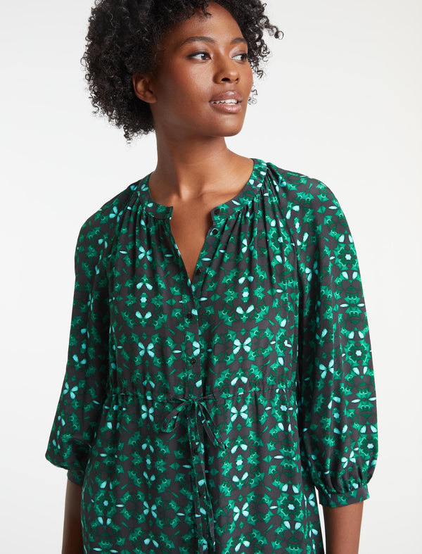 Heidi Silk Maxi Shirt Dress - Green Shibori Print