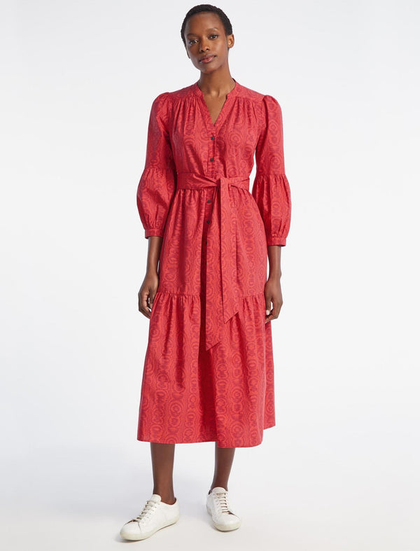 Alice Organic Cotton Maxi Shirt Dress - Red Moire Print