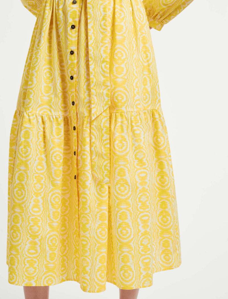Alice Organic Cotton Maxi Shirt Dress - Yellow Moire Print