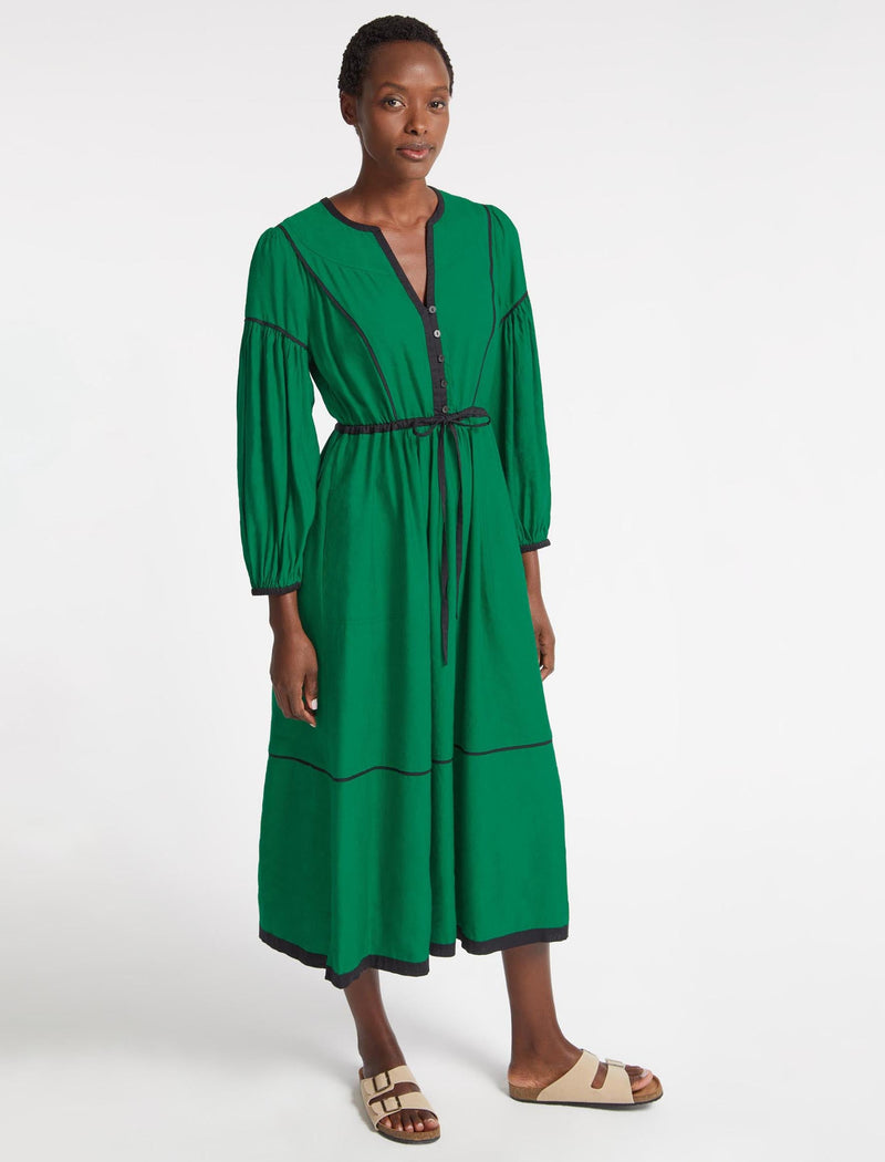 Salone Linen Blend Maxi Dress - Emerald Green Black