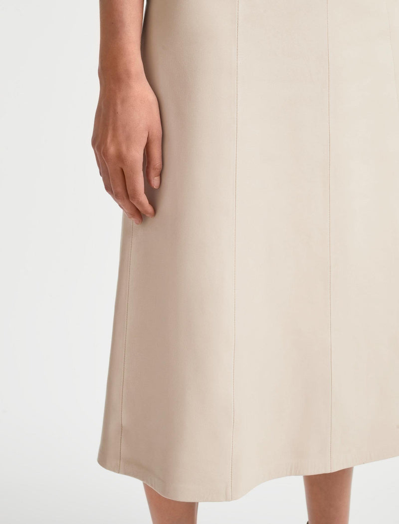 Tiana Leather Midi Skirt - Cream