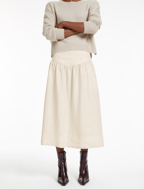 Lyla Techni Linen Midi Skirt - Cream