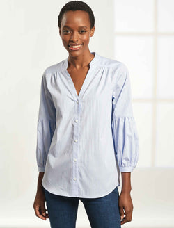 Ella Cotton Shirt - Light Blue White Stripe