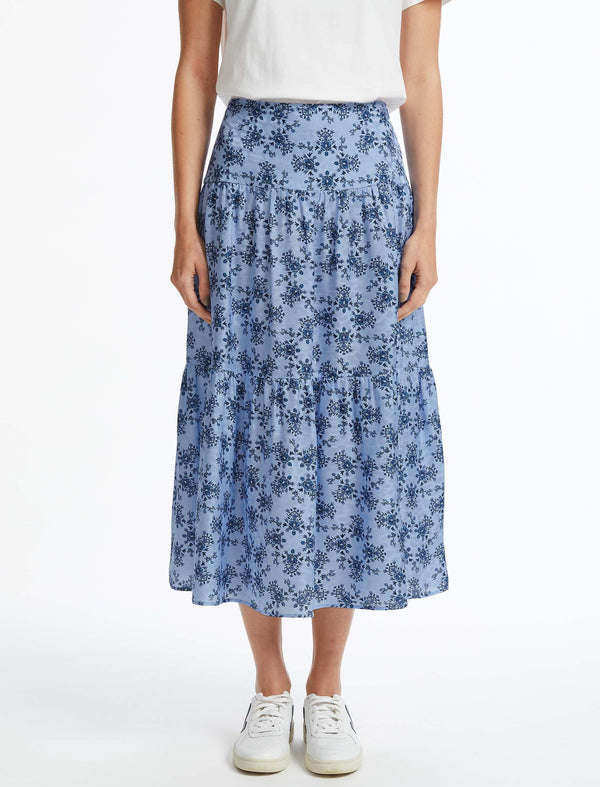Sylvia Silk Blend Maxi Skirt - Blue Graphic Floral Print